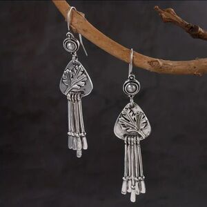925 Sterling Silver Plated Boho Leaf Dangle Earrings